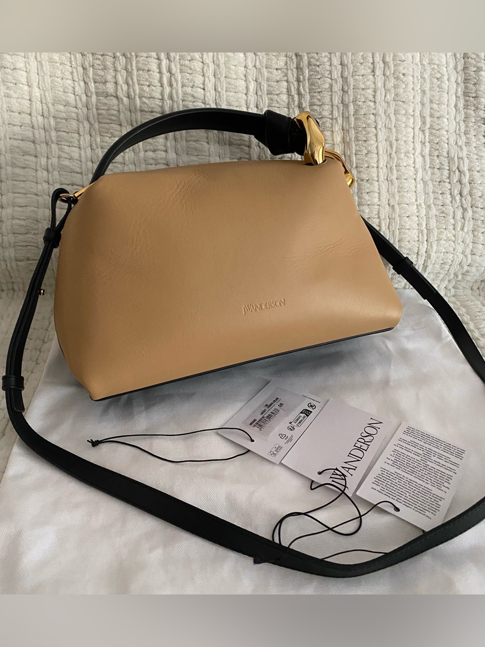 JW Anderson Corner Top Handle Crossbody Bag Beige Camel Black Gold NWT